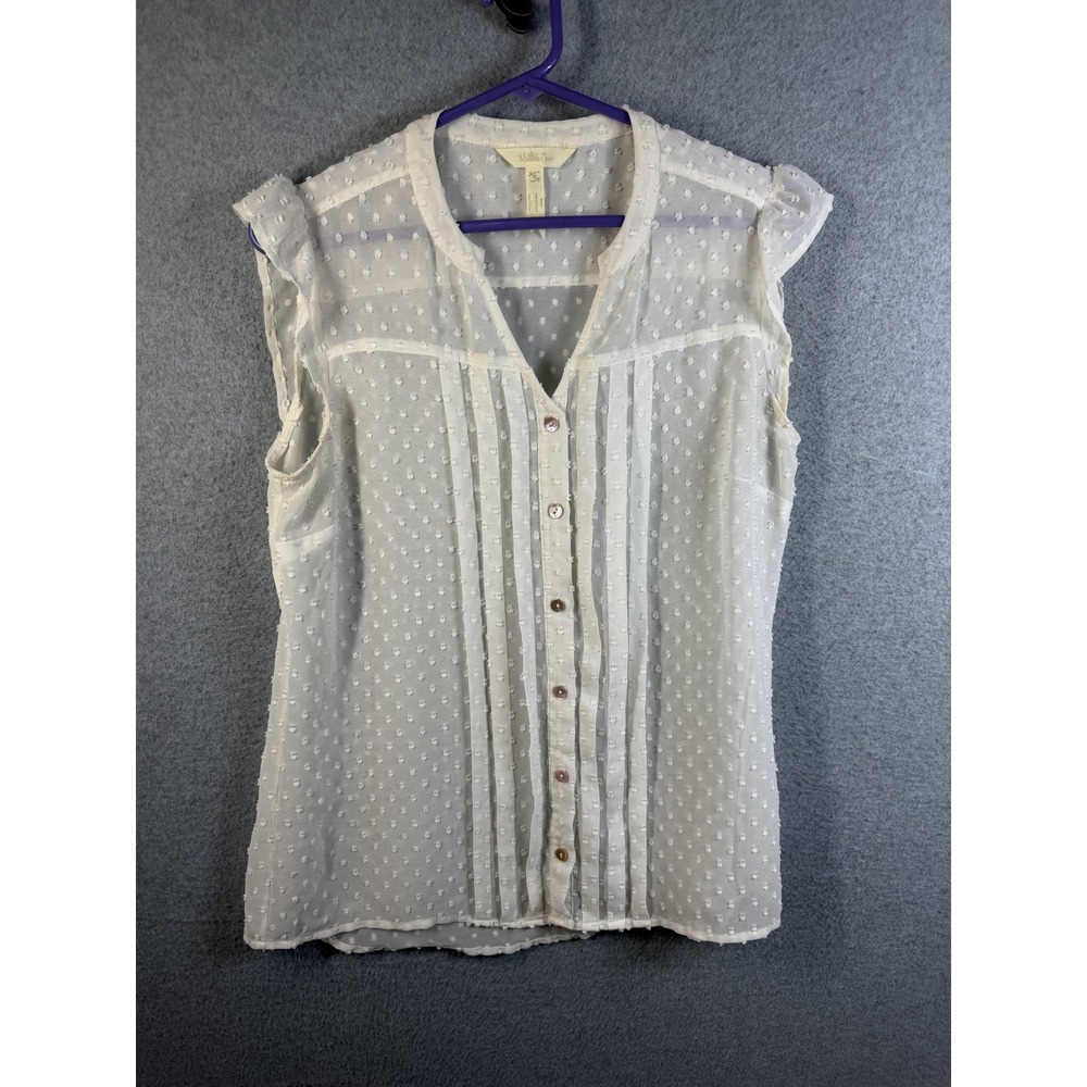 Matilda Jane Blouse Womens Small White Swiss Dot Flutter Sleeve Sheer Button Top